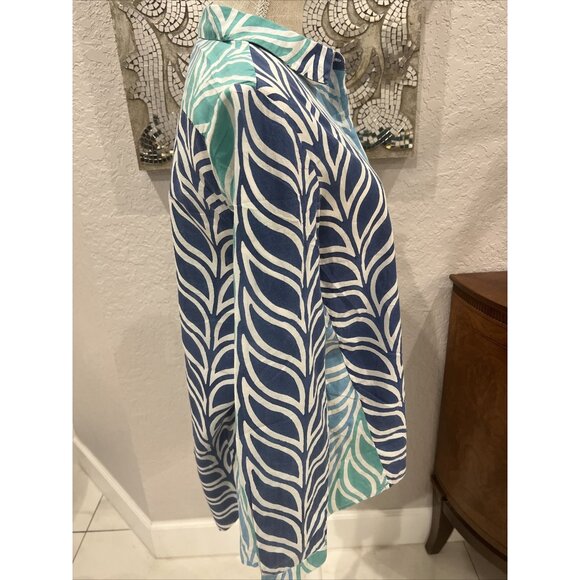 Roberta Roller Rabbit XS Leaf Print Blue & Green Button-Up Shirt - Picture 2 of 10